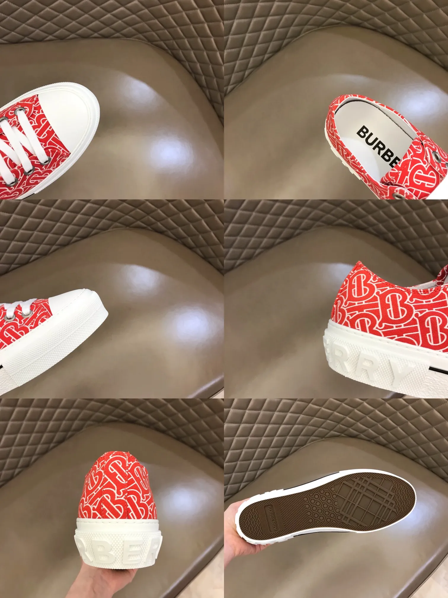 Men's Shoes 💰380 B's men's classic low-top sneakers are reinterpreted in Vintage checkered cotton material and decorated with a new brand logo. First-grain cowhide lining, embossed Burberry lettering logo on the heel, original outsole! 38-46